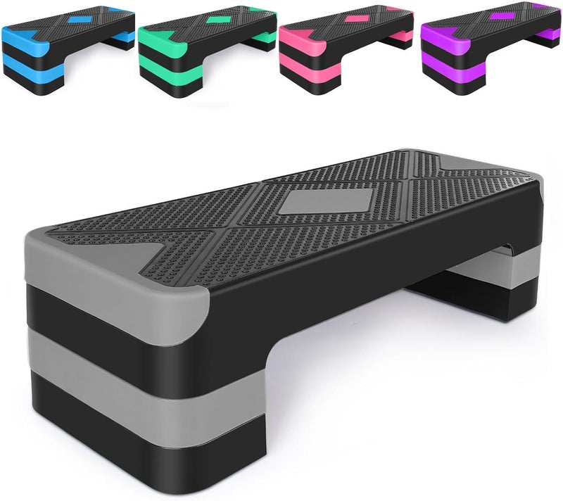 HooKung Adjustable Workout Aerobic Stepper in Fitness & Exercise Step Platform Trainer 3 settings adjustable height 4”-6”-8” - Image 1